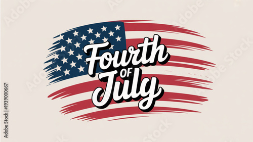 Fourth of july illustration with american flag and brush stroke design for independence day celebration