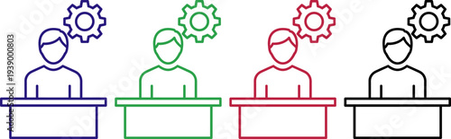 People working at desks with gears above their heads idea productivity concept