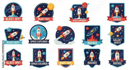 Collection of Space Rocket Badges and Emblems.