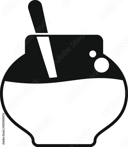 Sugar bowl icon with a serving spoon inside, featuring a simple black and white design