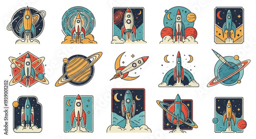 Retro Space Rockets and Astronauts Collection.