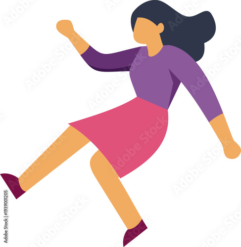 Woman floating or falling expressing a sense of weightlessness on a white background