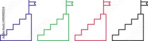 Stairs of success with flag on top showing career progress and goals achieved step by step