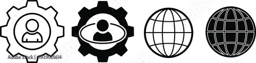 Icons representing global connectivity and industrial integration