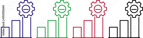 Business analysis progress chart with gear and minus sign icons success metrics