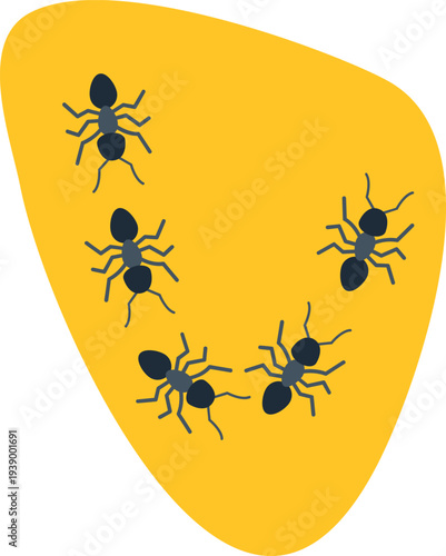 Group of small ants embedded in a piece of fossilized amber resin