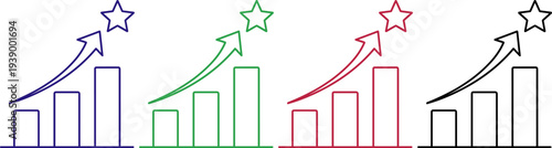 Business bar chart with rising arrow and star vector icons set growth success finance investment and progress symbols