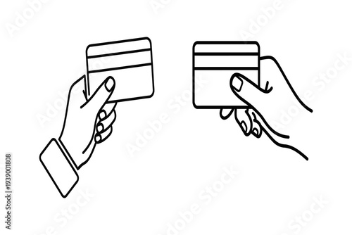 Two hands holding credit cards in different orientations