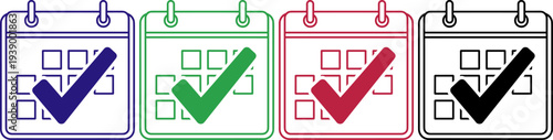 Calendar with check mark vector icons set planning schedule appointment date event and task completion symbols