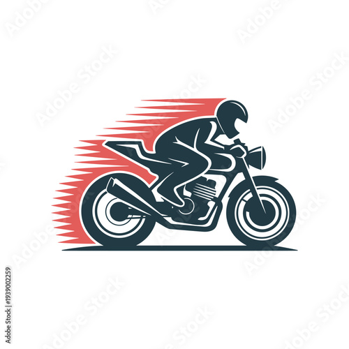 Motorcyclist riding motorcycle with red speed lines in the background