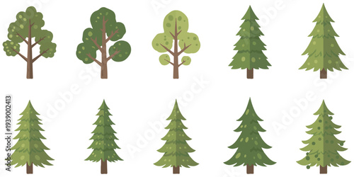 Set of green trees isolated vector illustration flat design eps 10