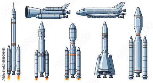 Collection of various rockets and spacecraft designs.