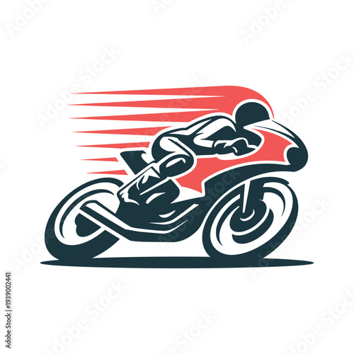 Motorcycle rider in motion with red speed lines