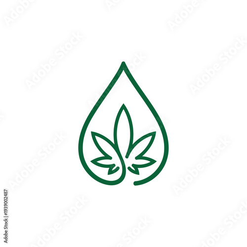 Green Cannabis Oil Droplet Logo With Hemp Leaf Symbol Representing CBD Wellness And Natural Remedies