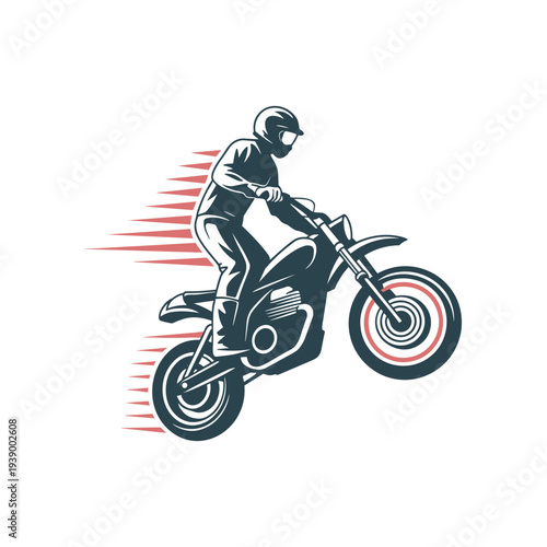 Motorcyclist riding bike with motion lines