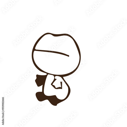 Cute teddy bear cartoon character sitting alone happily