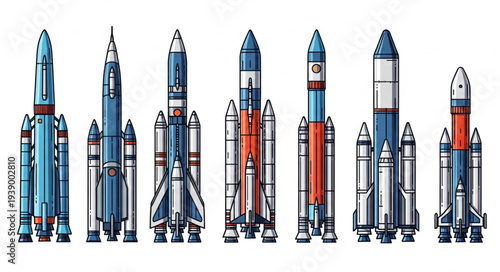 Collection of various rockets and spacecraft designs.