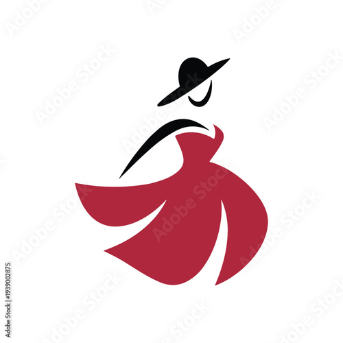 Stylish woman in red dress and black hat