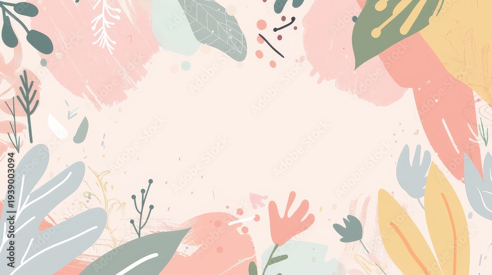 Fototapeta premium Pastel floral frame with blank space for text or images.