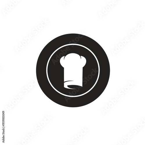 Chef Hat Icon Logo, Culinary Cooking and Restaurant Chef Toque Symbol in Black Circle.