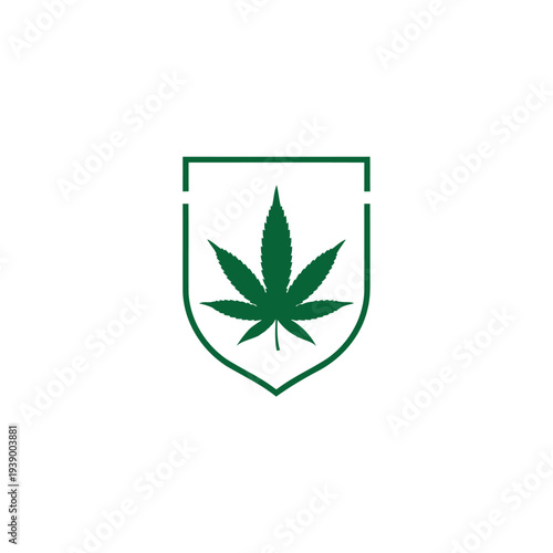 Green Cannabis Leaf Shield Logo Design For Medical Marijuana Branding And Packaging.