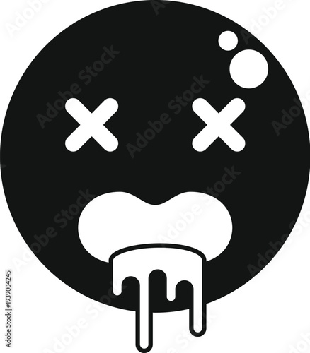 Dead emoji showing cross eyes and drooling mouth as a flat black and white icon