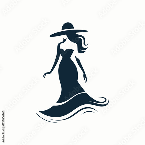 Elegant woman in a dress and hat silhouette
