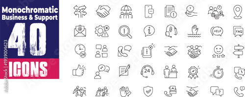 Customer Support and Help Desk Outline Icon Set. Service, Communication, FAQ, Call Center and Technical Support Line Icons Collection