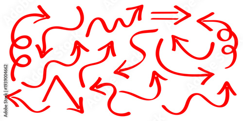 マーカーで手書きした赤い矢印のセット