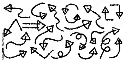 フリーハンドで書いた黒い矢印のアイコンセット