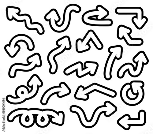 白黒の矢印のアイコンセット