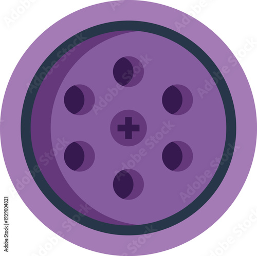 Round purple drain with holes and a screw, representing bathroom or sink plumbing