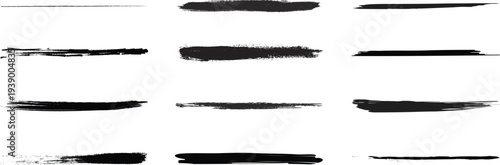 Hand drawn brush line set. Various brush strokes. Sketch strokes. Underline strokes. Black strokes. Vector illustration.