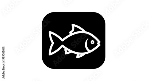 Simple line art icon of a fish on a black background