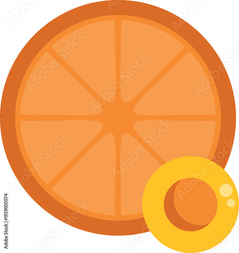 Orange fruit slice and a small ring representing vitamin c or healthy nutrition