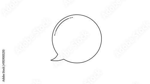 Simple circular speech bubble outline with a small tail representing dialogue conversation or thought on white background.