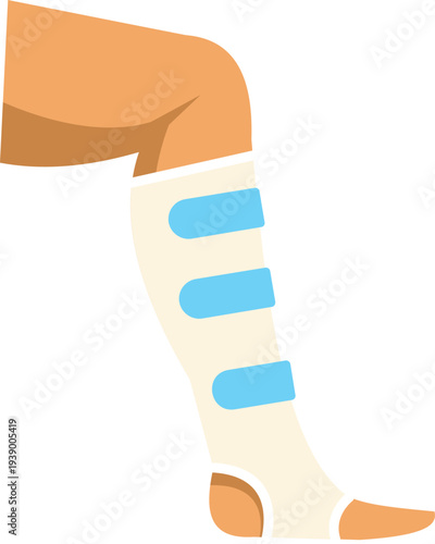 Human leg wrapped in a medical bandage with support for treatment and recovery