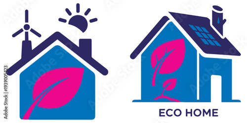 Eco friendly sustainable home with solar panel and wind turbine vector illustration eps 10