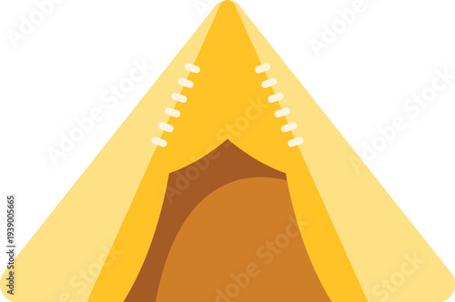 Yellow teepee tent icon with a triangular shape on a white background