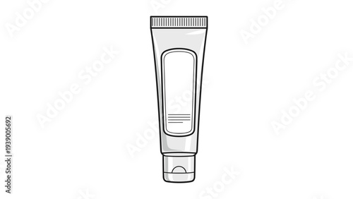 Vertical tube of cream or ointment with a black outline and blank white label representing cosmetics or medicine.