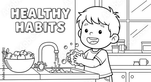 Boy Washing Hands in Kitchen Sink.