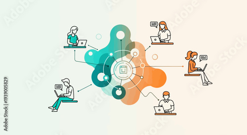 People working remotely on laptops connected.