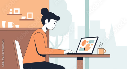 Woman Working on Laptop Computer.