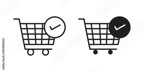 Shopping cart check icon - editable stroke vector illustration eps10.