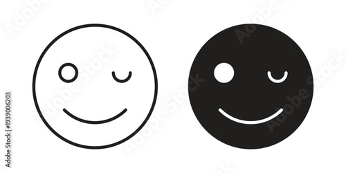 Smile wink icon - editable stroke vector illustration eps10.