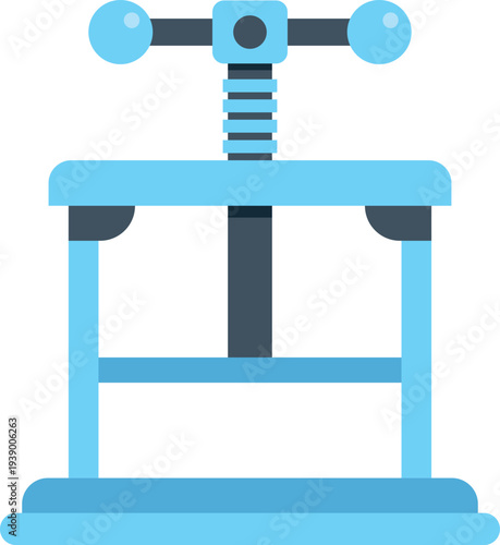 Industrial press machine graphic design symbol in blue and grey