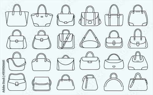 Collection of Handbag Icons in Outline Style for Fashion and Retail
