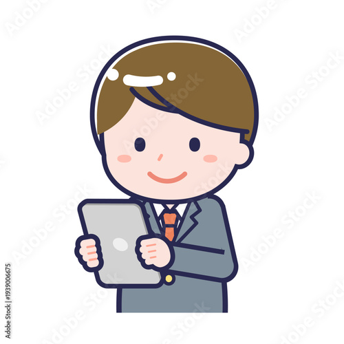 タブレットを使う「学生」の男性