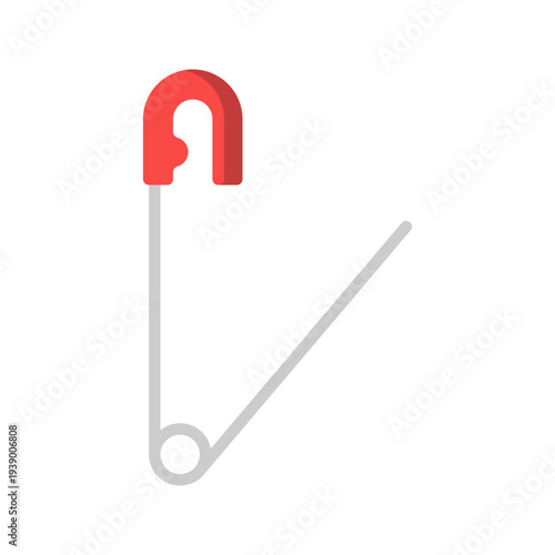 Safety Pin Flat design style, metal safety pin fastening tool symbolizing sewing accessories ideal for tailoring fabric adjustments and craft projects.