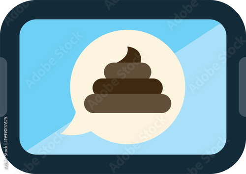 Tablet displaying a speech bubble with an unpleasant symbol, representing bad online content